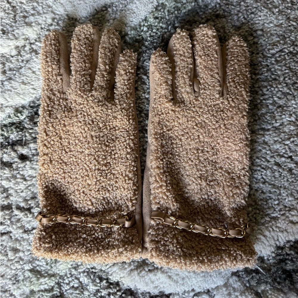 Women Winter Brown Gold belt Tech Gloves Black Never